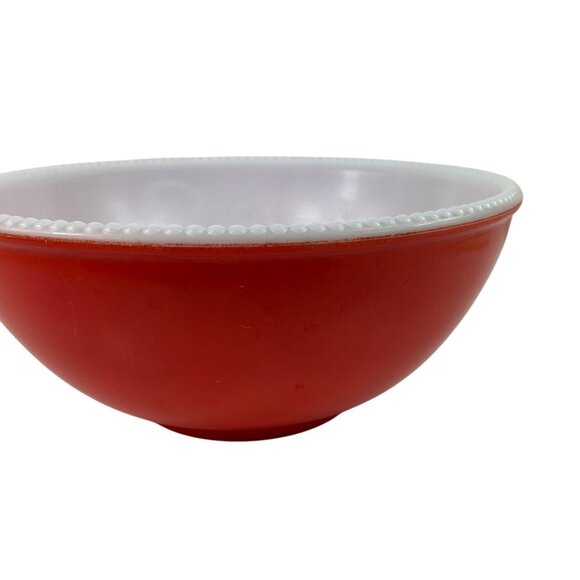 McKee Beaded Edge Milk Glass Red/Orange Large Mixing Bowl 11.25" - Picture 5 of 12